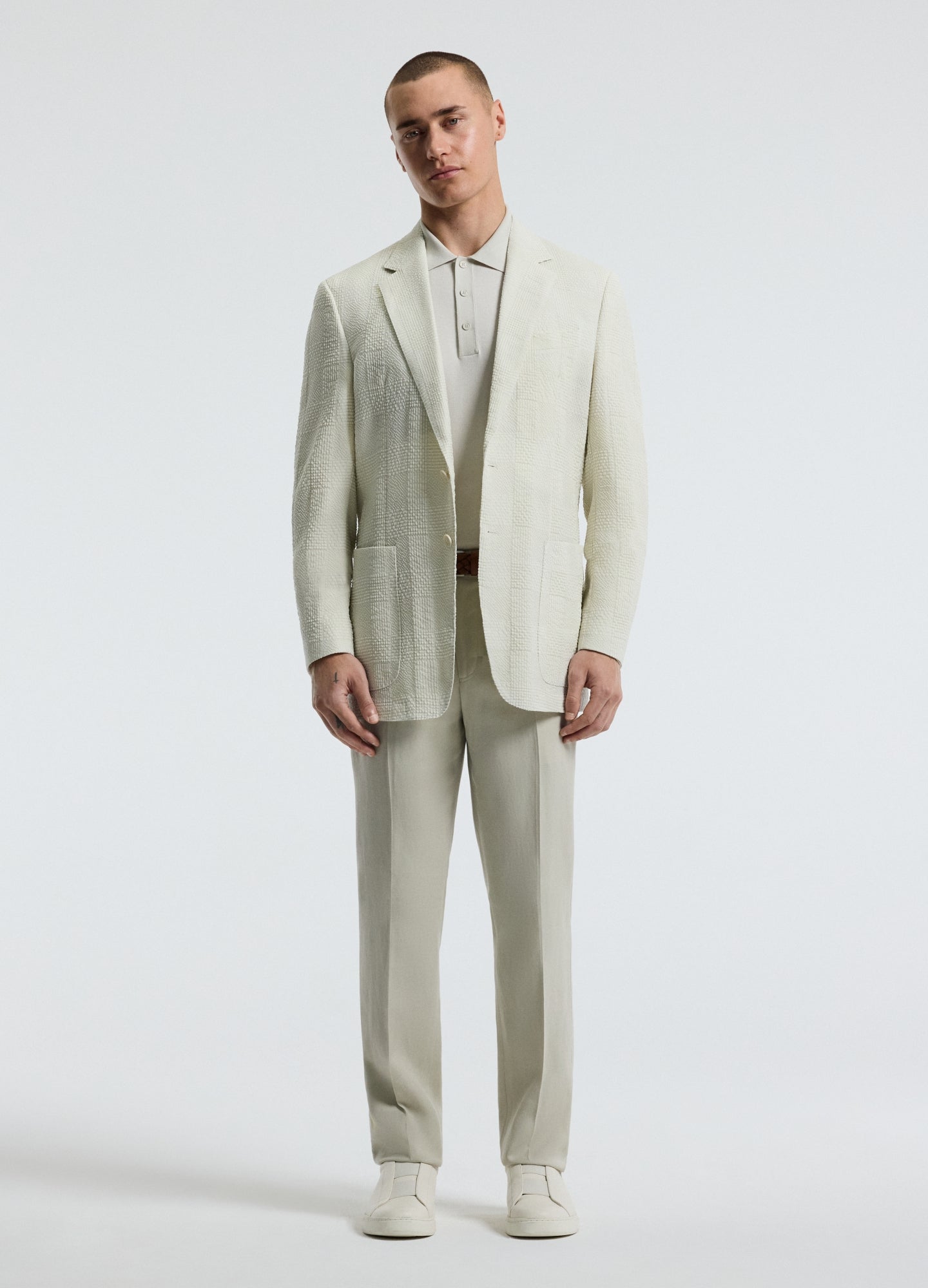 Seersucker Check Blazer Stone