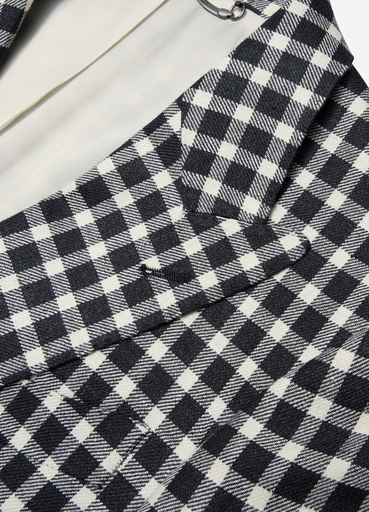 Wool Silk Linen Check Blazer Black