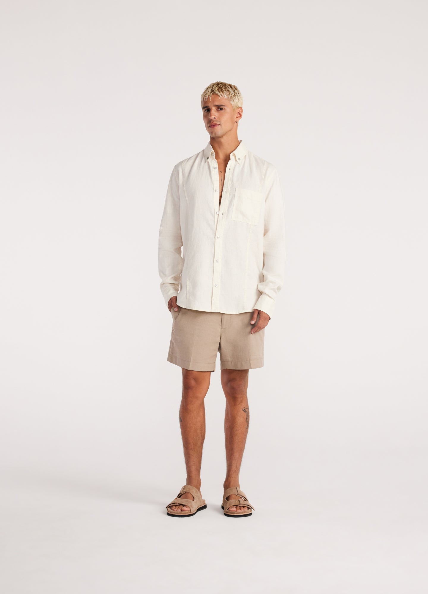 Washed Linen Button Down Shirt Cream