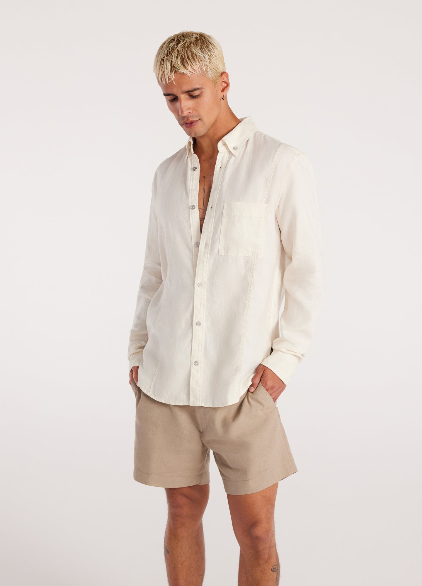 Washed Linen Button Down Shirt Cream