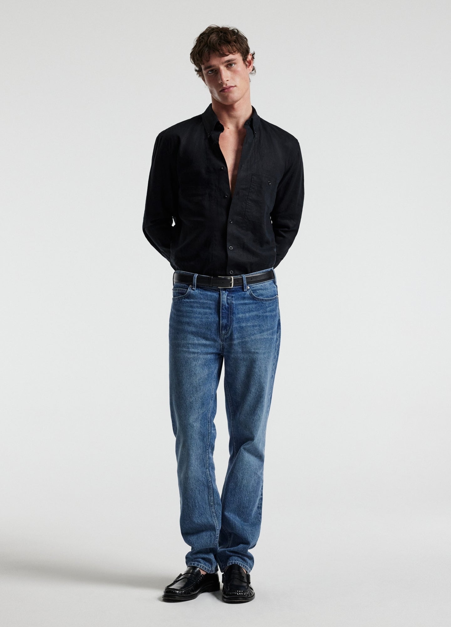 Washed Linen Shirt Black