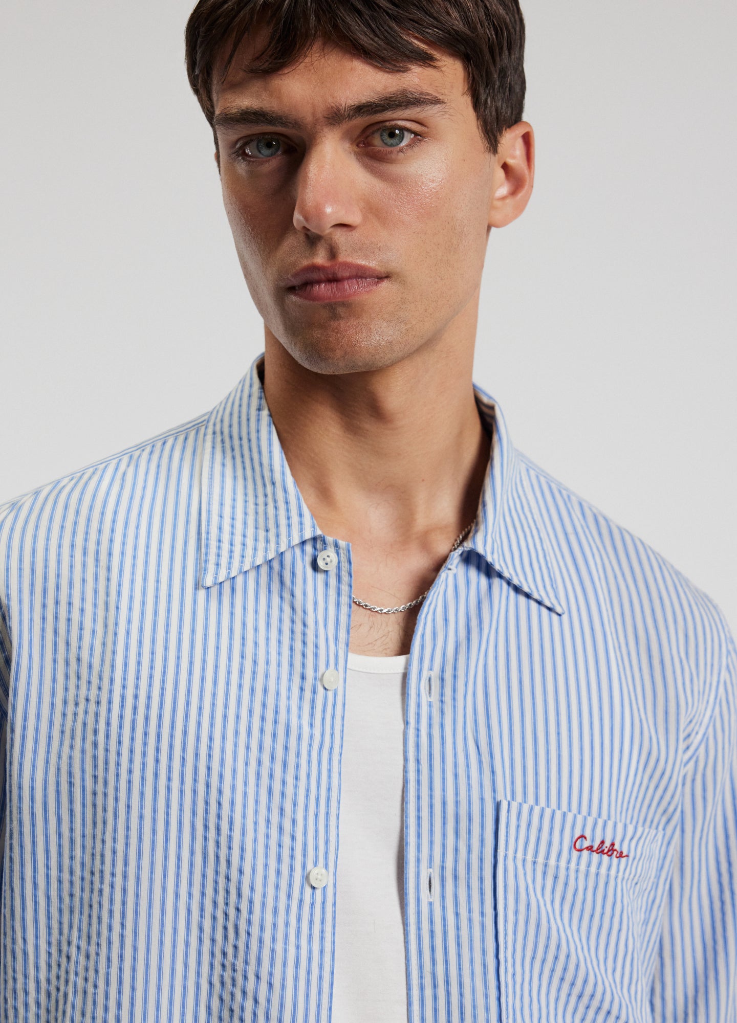 Seersucker Striped Shirt Pale Blue