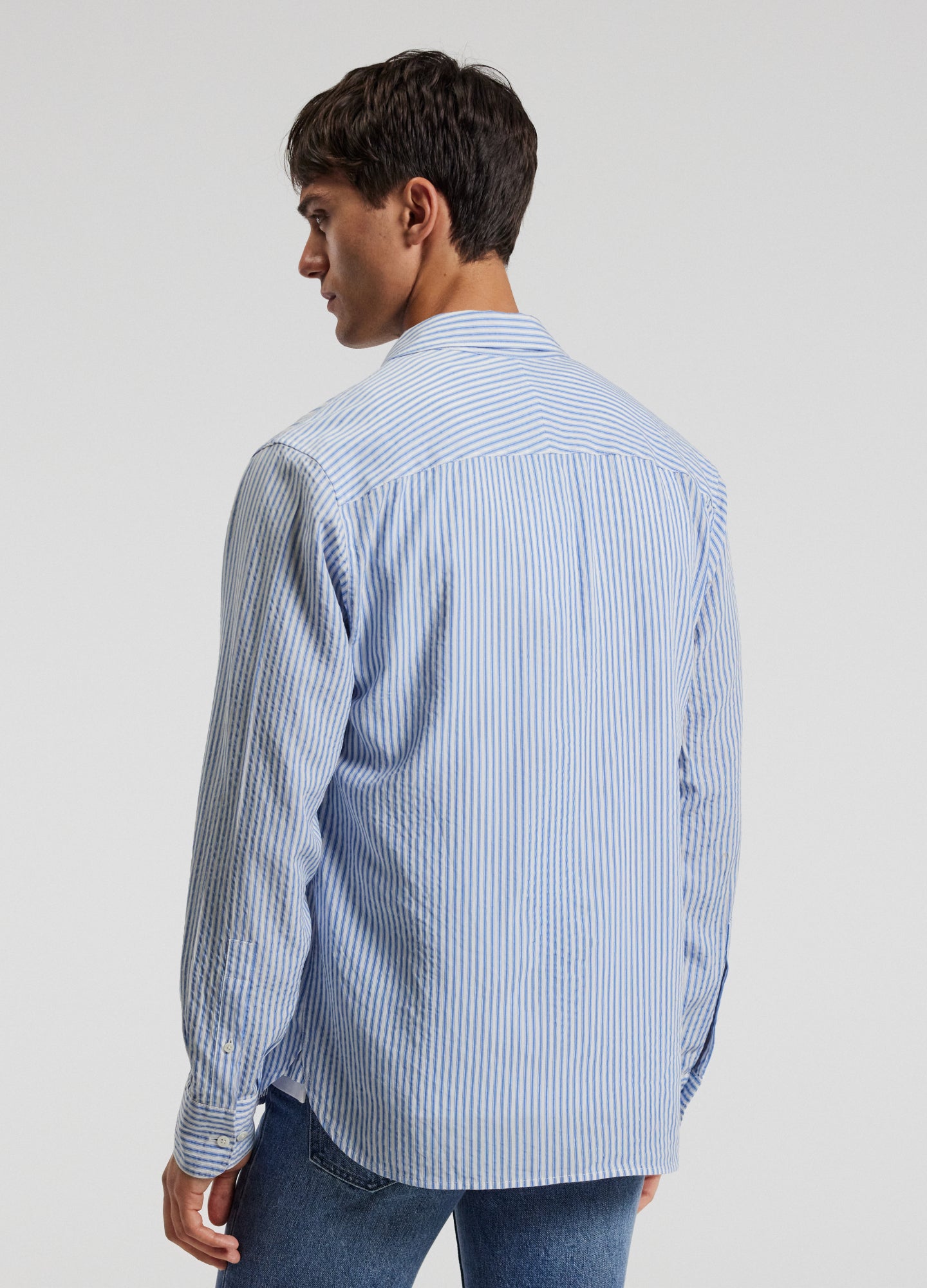 Seersucker Striped Shirt Pale Blue