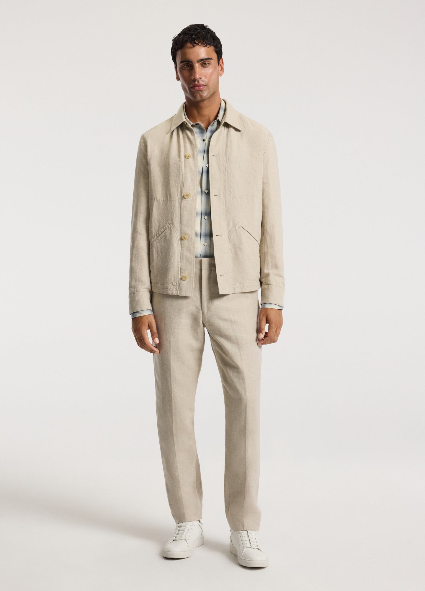 Tailored Check Long Sleeve Shirt Bone