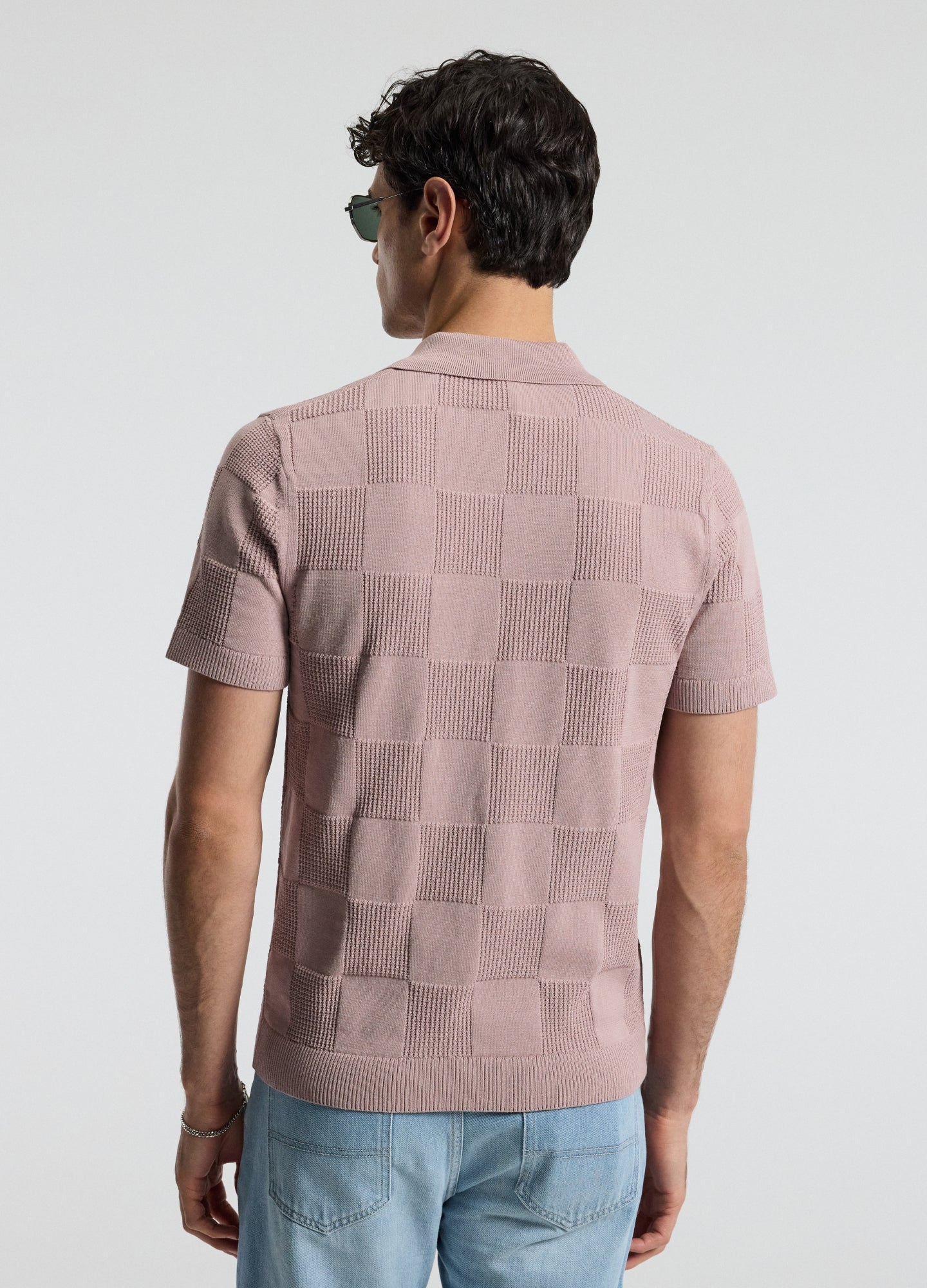 Grid Stitch Polo Pink
