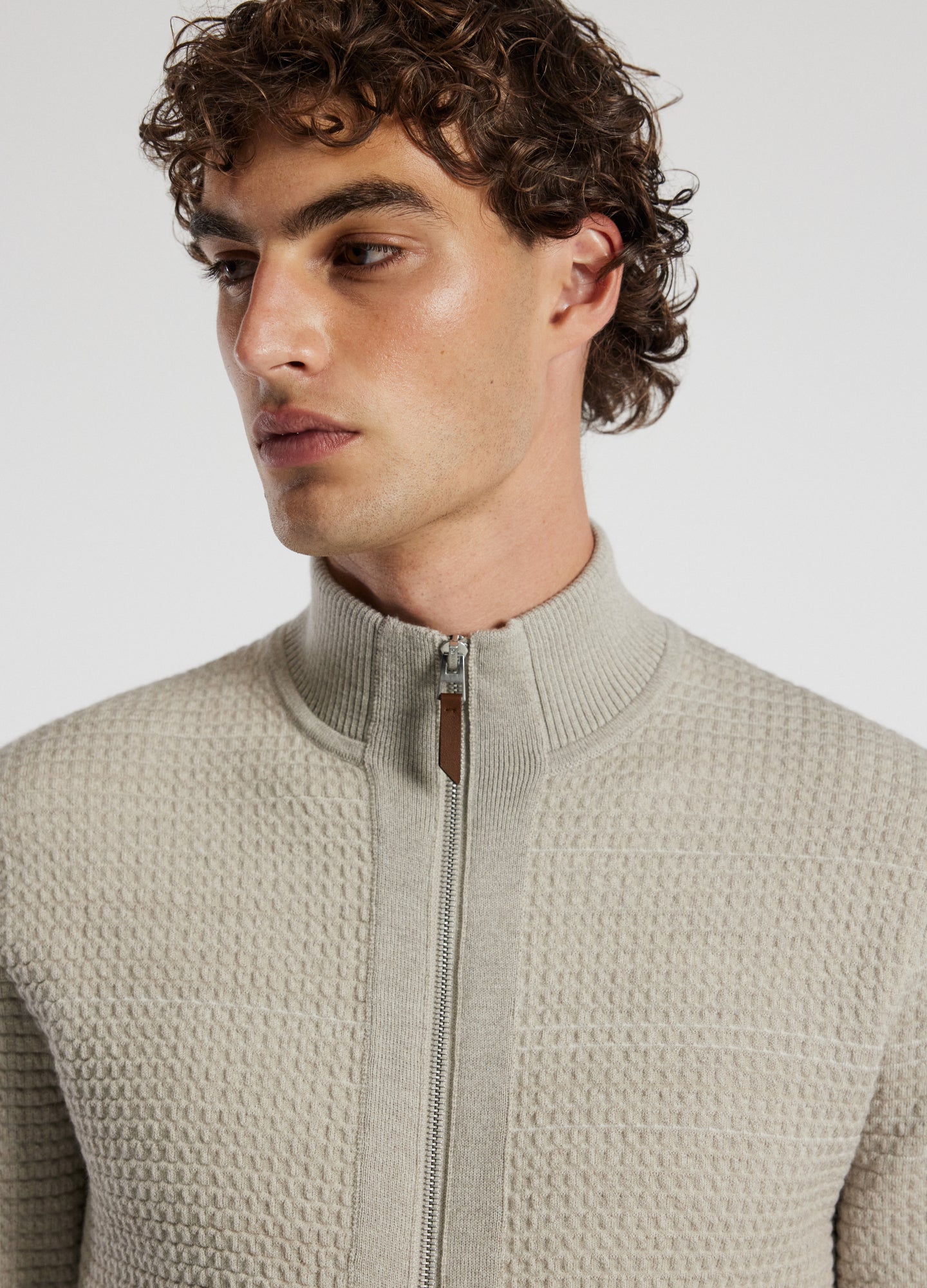Textured Zip Cardigan Ecru