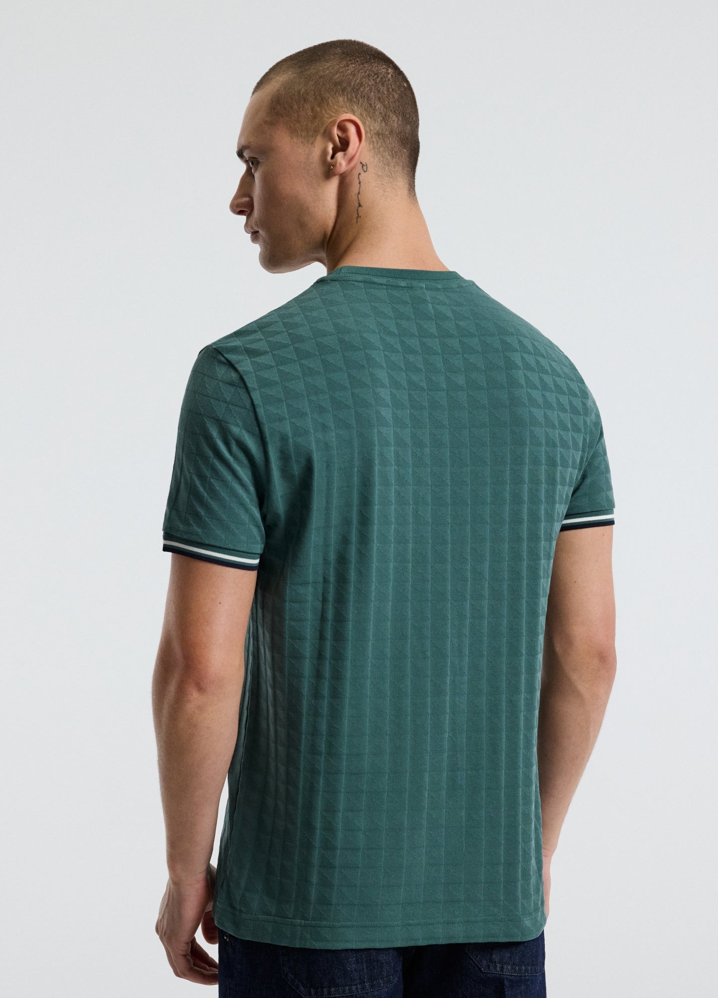 Striped Trim Jacquard T-shirt Sea Green