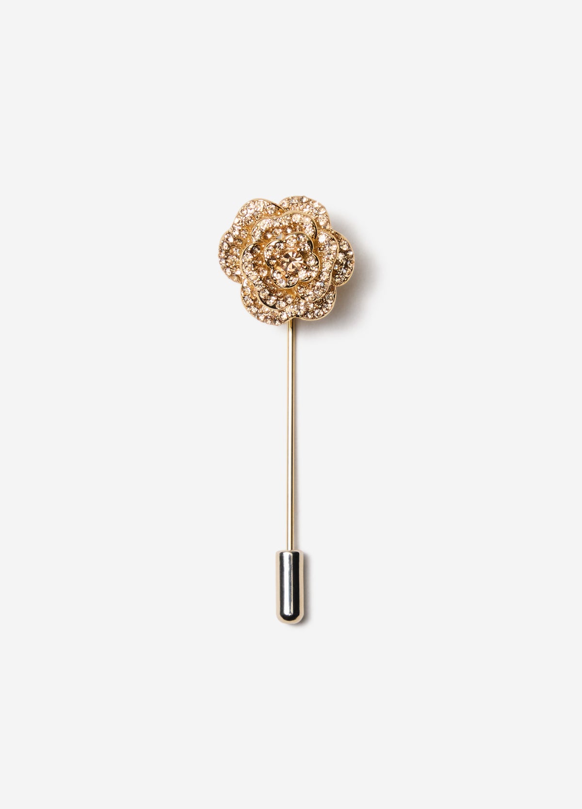 Mini Diamante Rose Lapel Pin Gold