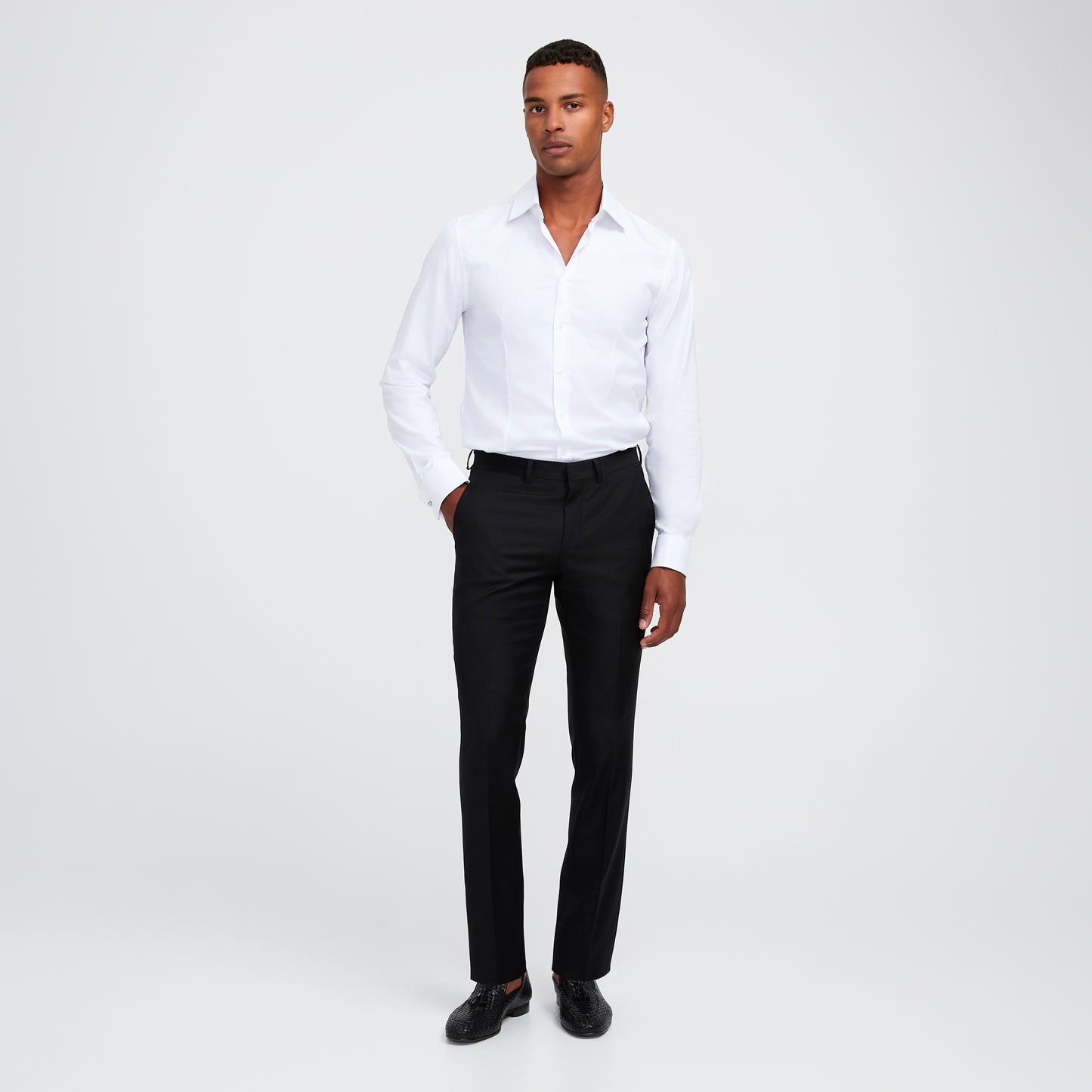 French Cuffed Textured Shirt White