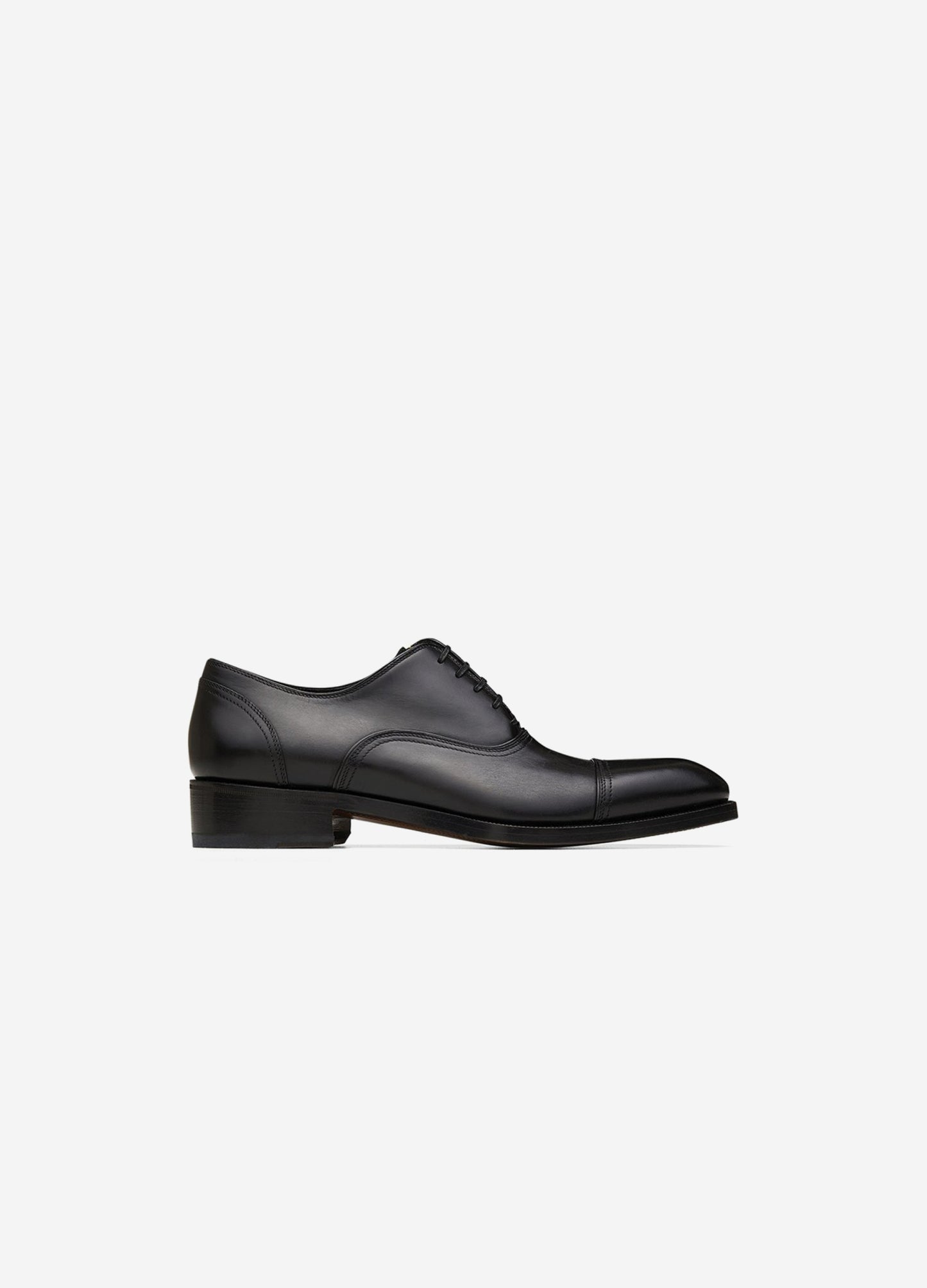 Handmade Stacked Heel Lace Up Shoes Black