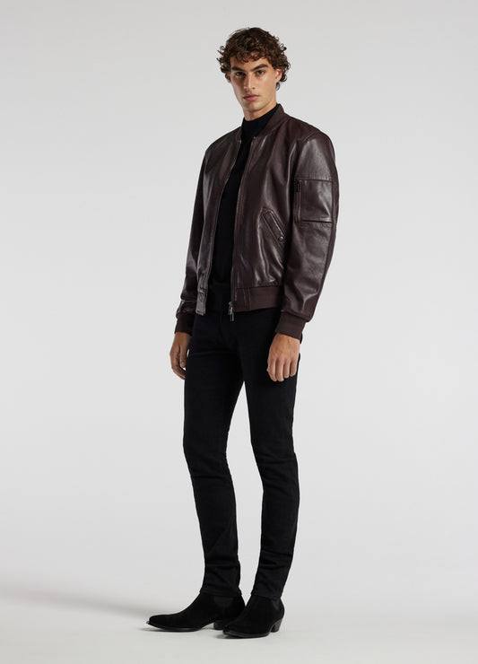 Leather Bomber Jacket Wine