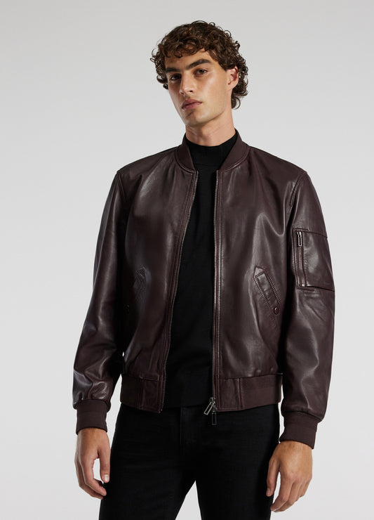 Leather Bomber Jacket Wine