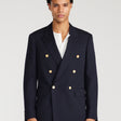 Wool Double Breasted Blazer Navy Dark