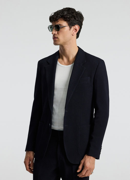 Herringbone Jacquard Blazer Navy