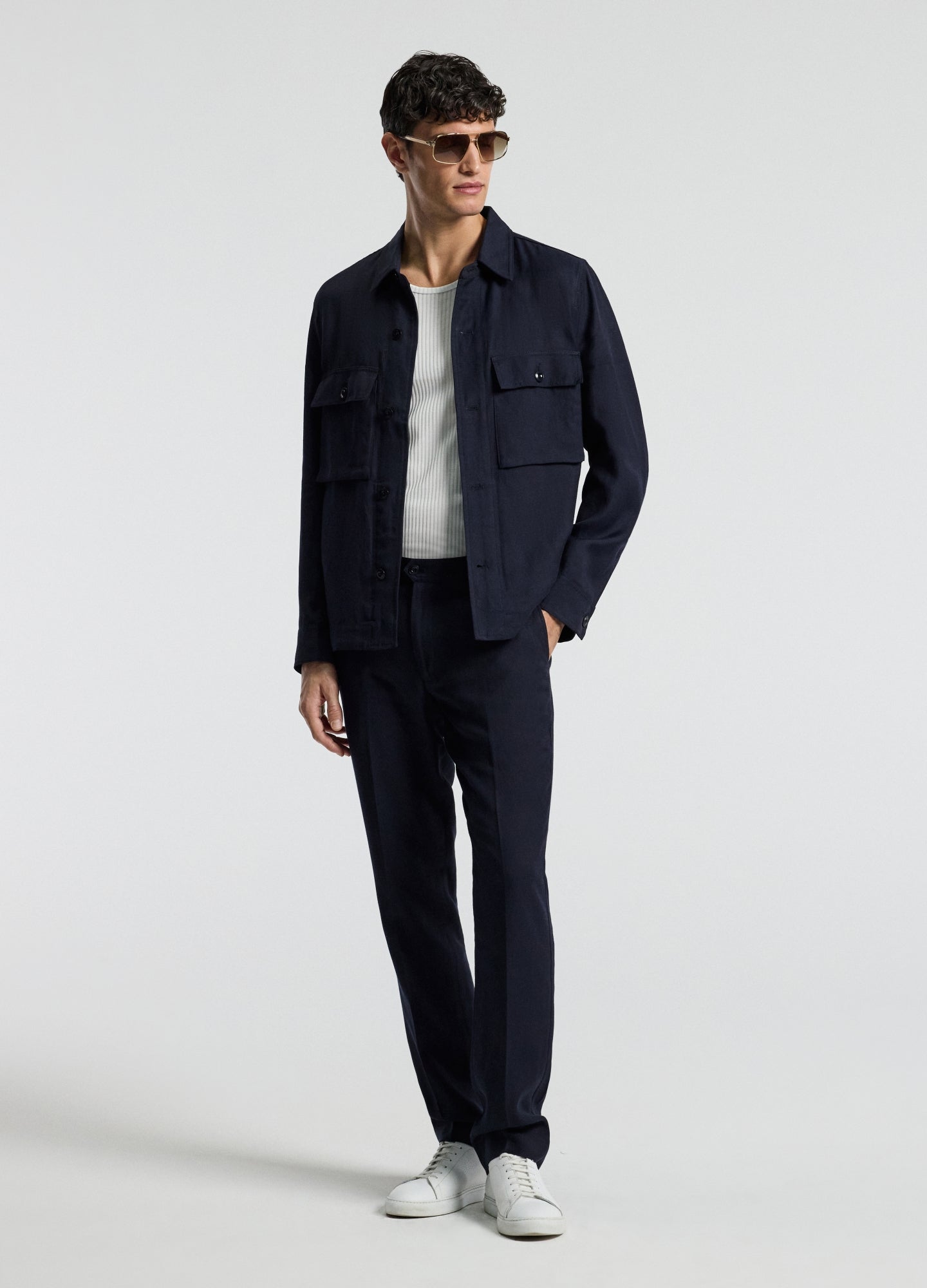 Linen Blend Shirt Jacket Navy