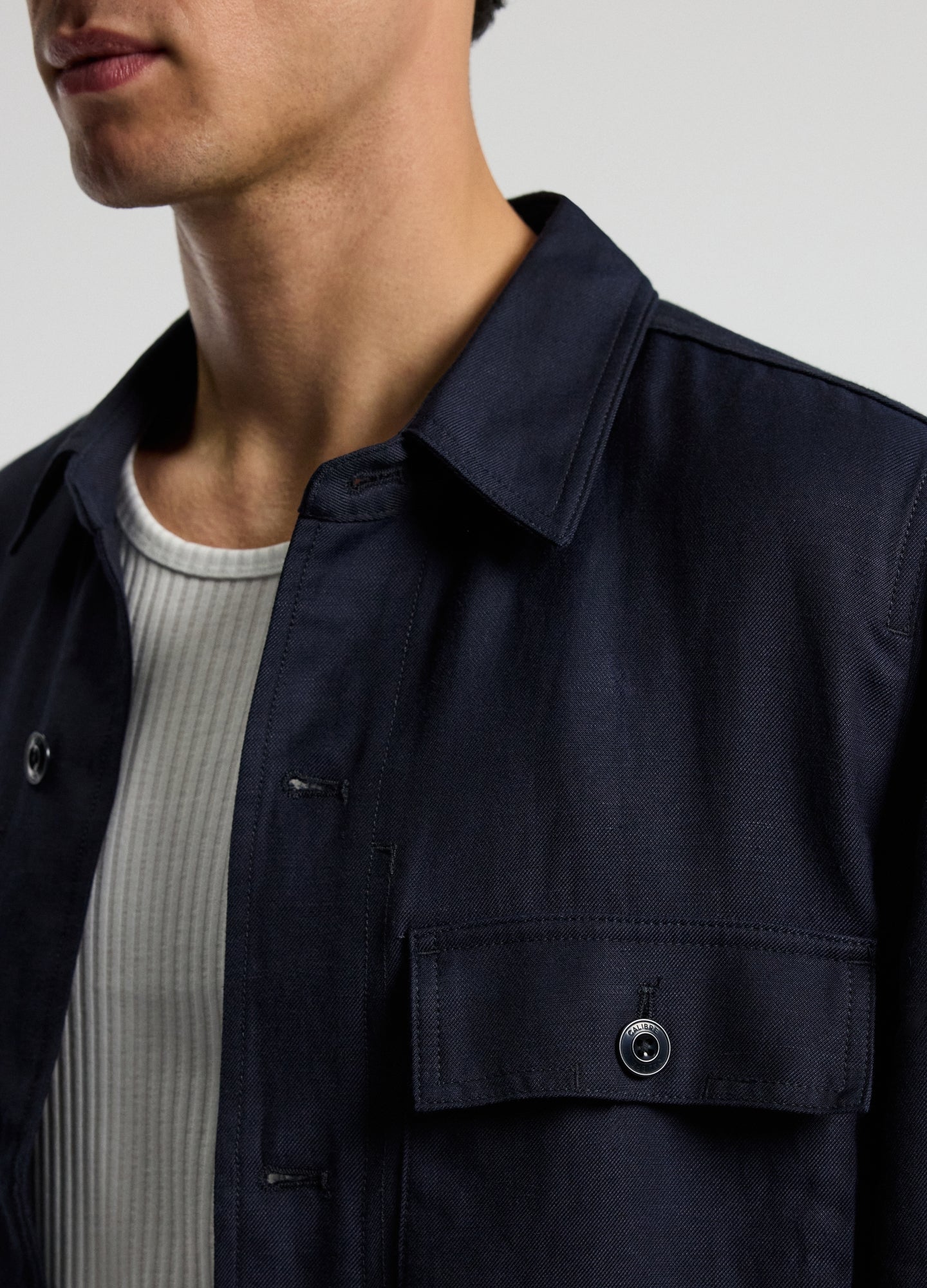 Linen Blend Shirt Jacket Navy