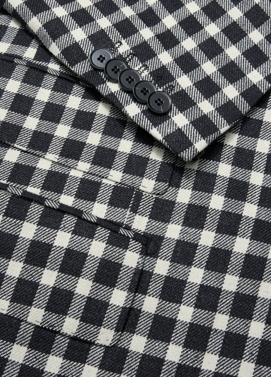 Wool Silk Linen Check Blazer Black