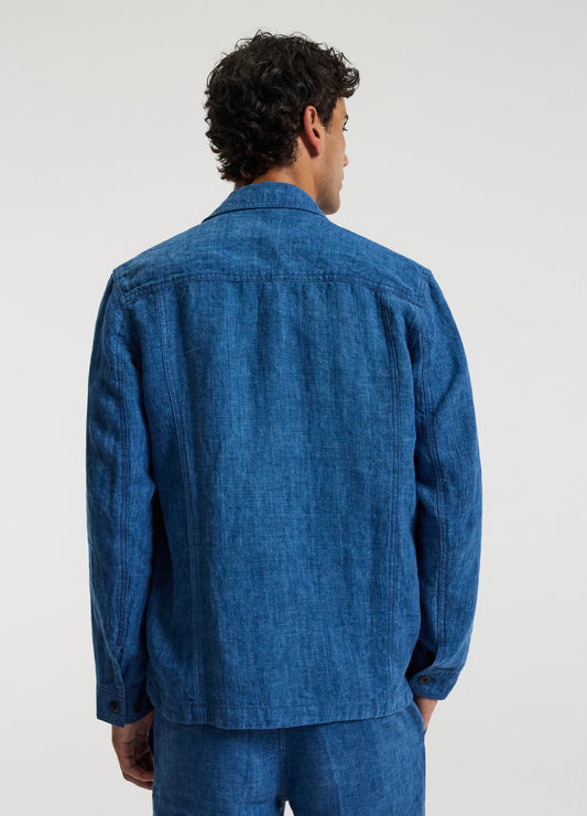 Washed Linen Shirt Jacket Indigo