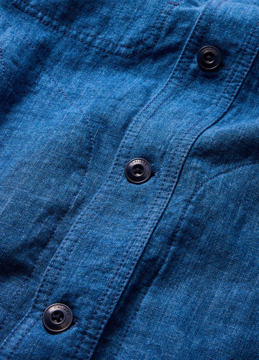 Washed Linen Shirt Jacket Indigo
