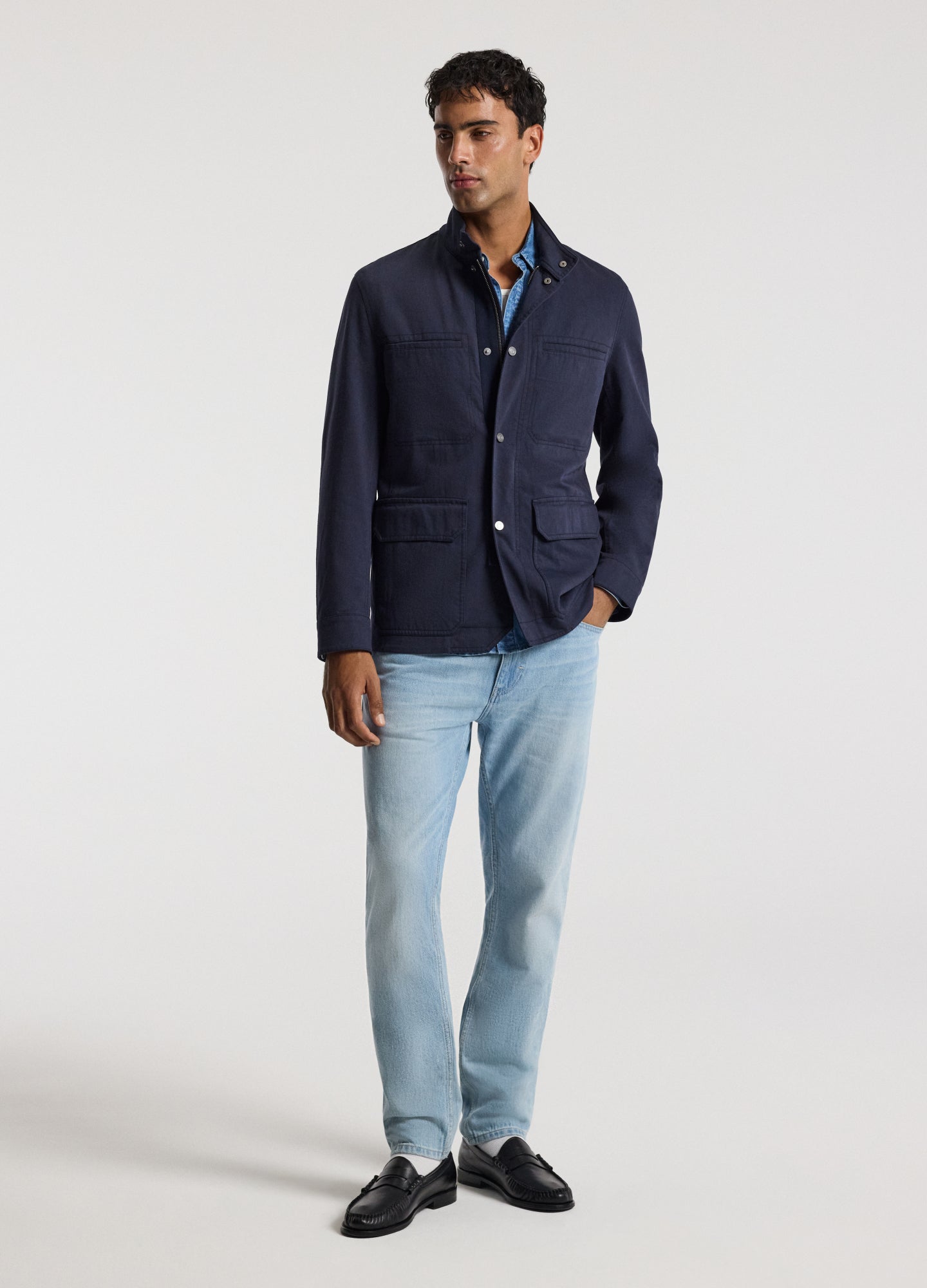 Stand Collar Utility Jacket Navy