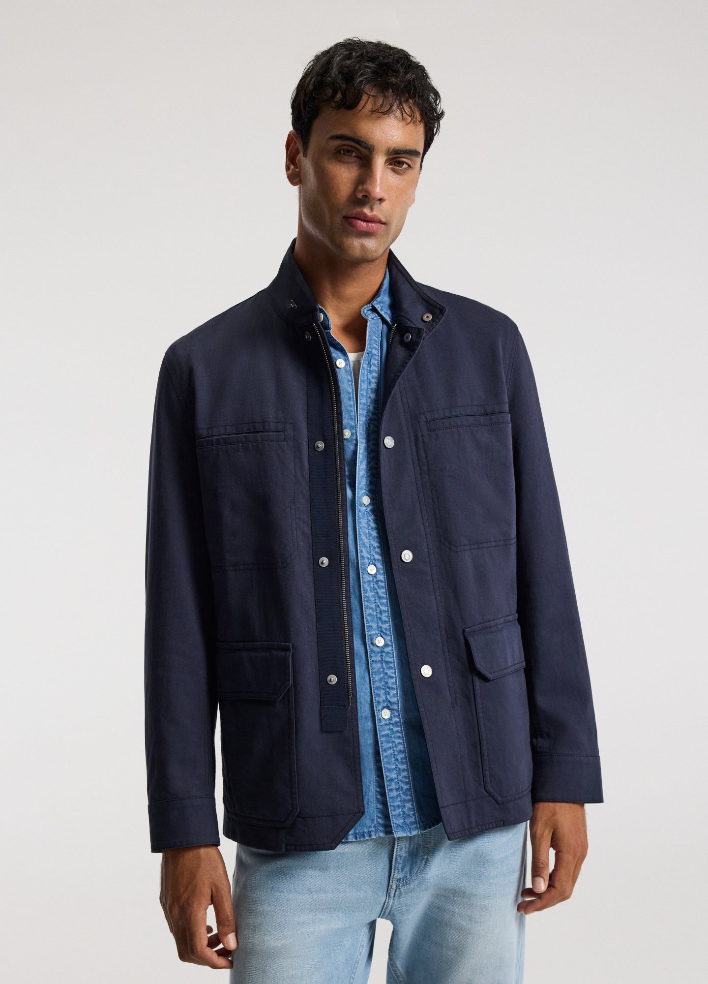 Stand Collar Utility Jacket Navy