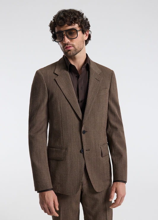 Unstructured Micro Jacquard Wool Blazer Mocha