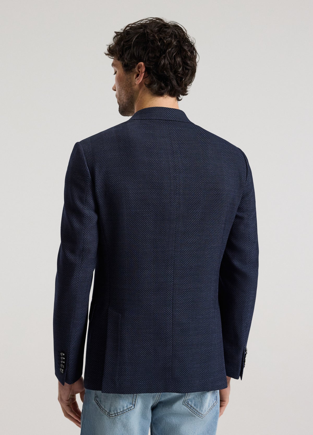 Tailored Wool Herringbone Blazer Denim Blue