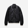 Stand Collar Leather Bomber Jacket Black