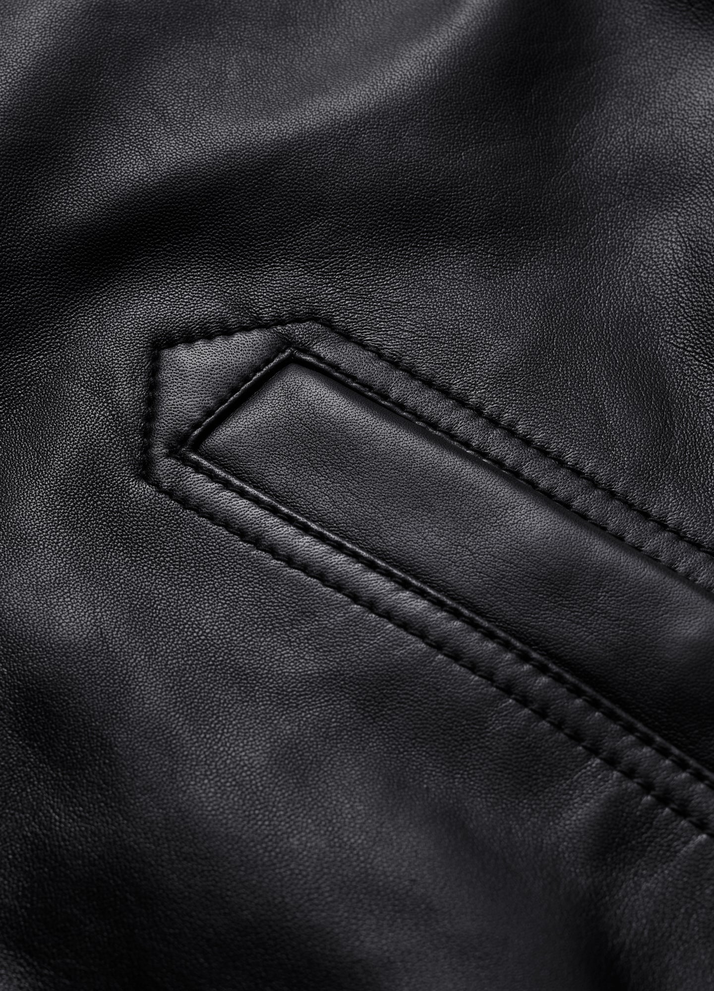 Stand Collar Leather Bomber Jacket Black