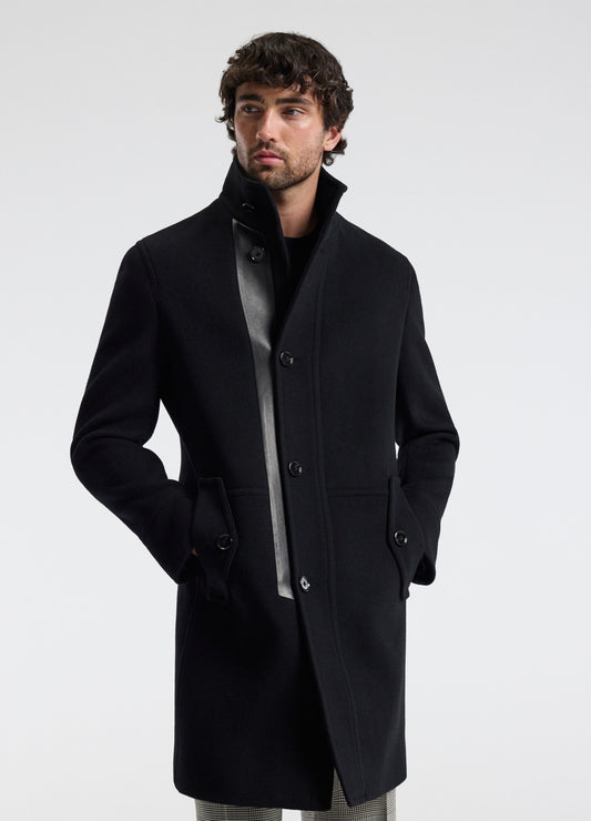 Wool Funnel Neck Coat Black