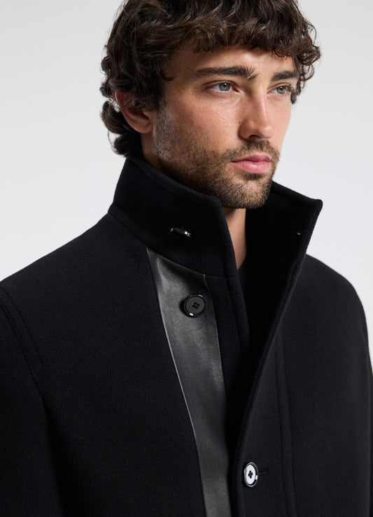 Wool Funnel Neck Coat Black