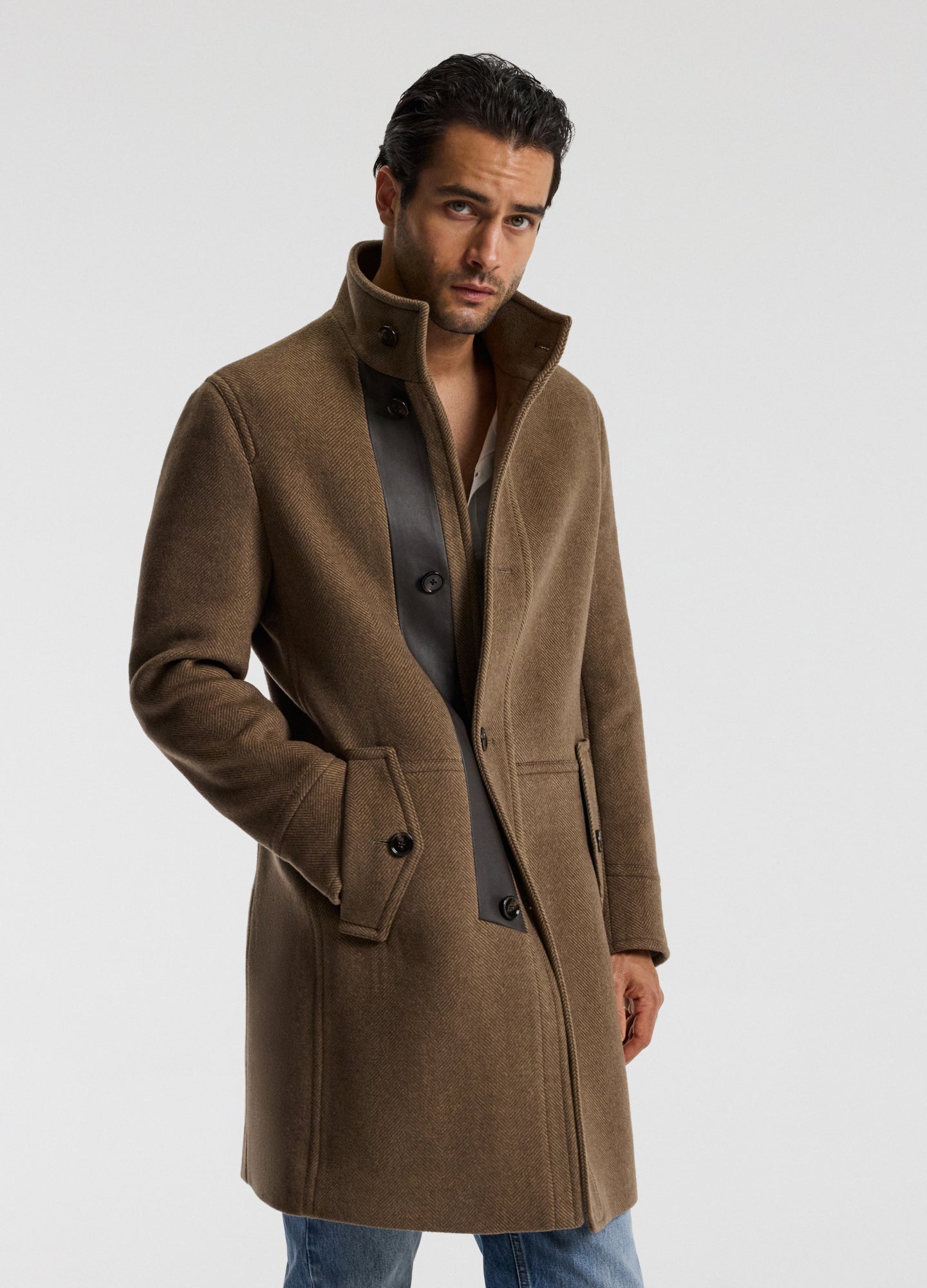Wool Funnel Neck Coat Camel