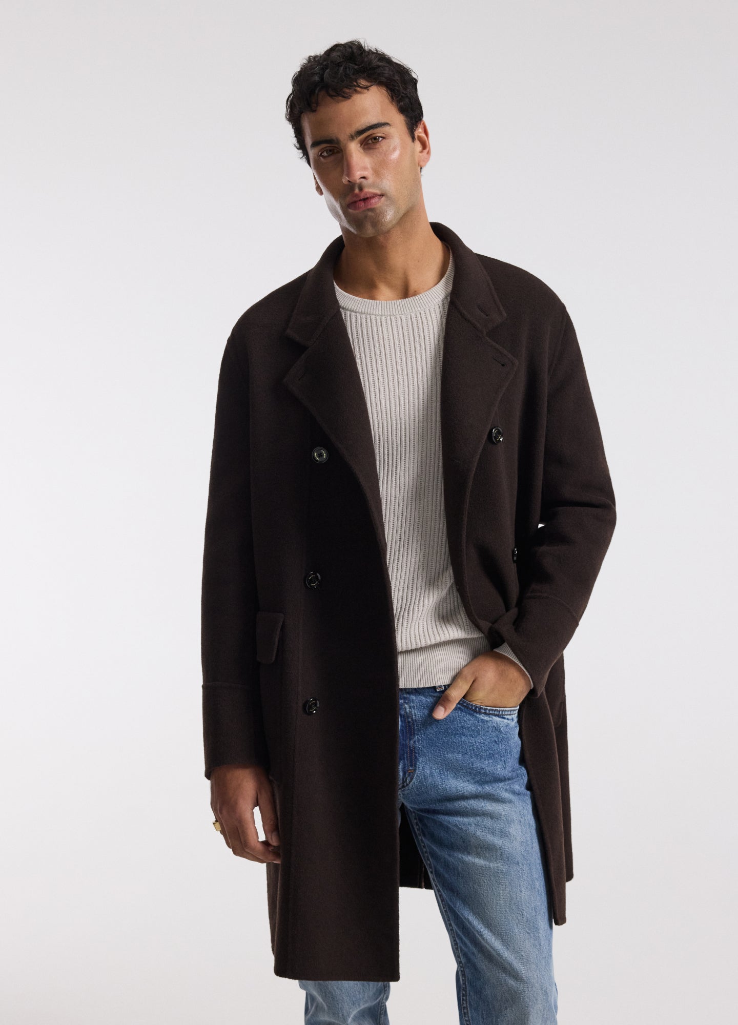 Double Breasted Wool Cashmere Coat Chocolate