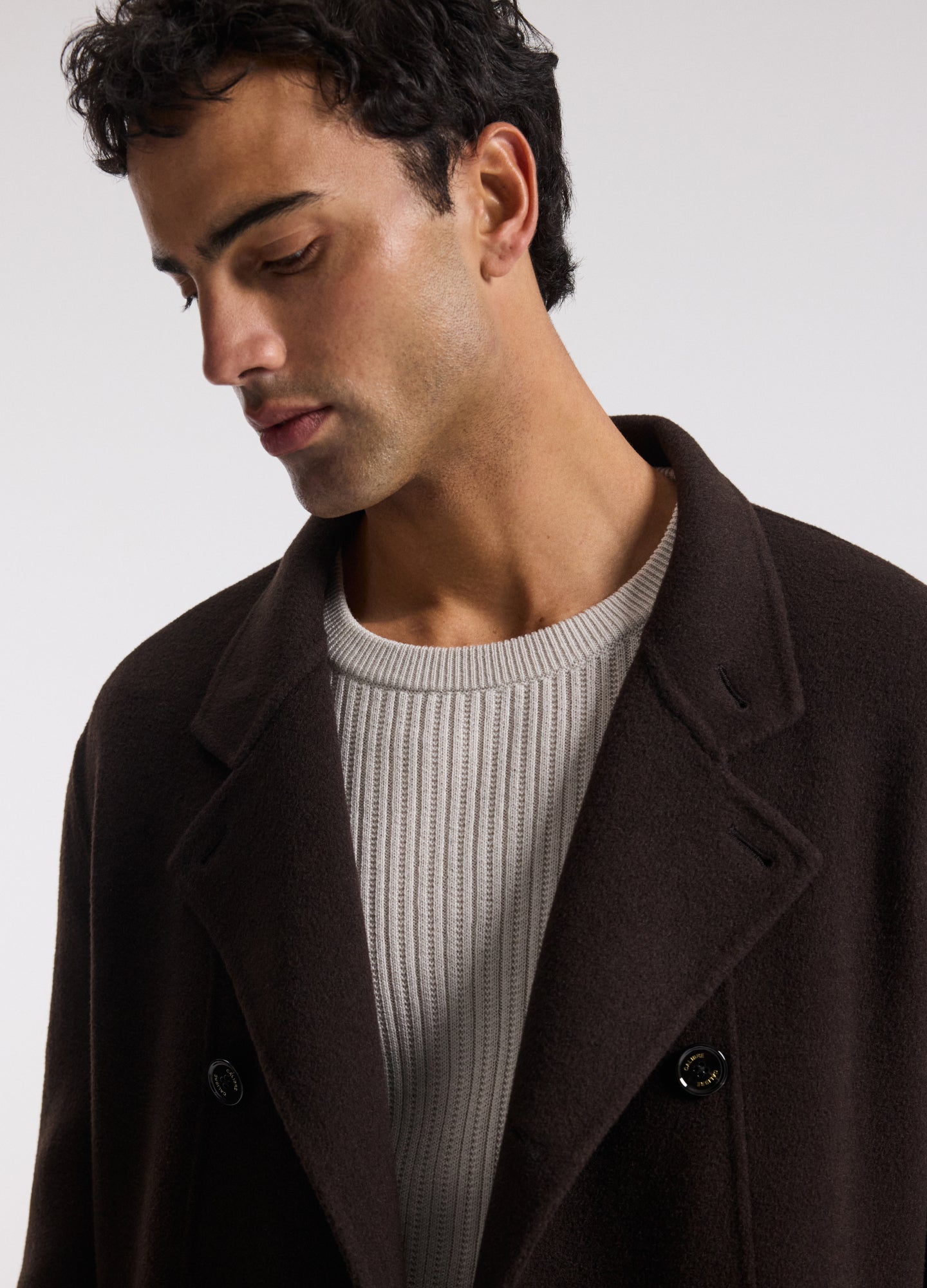 Double Breasted Wool Cashmere Coat Chocolate