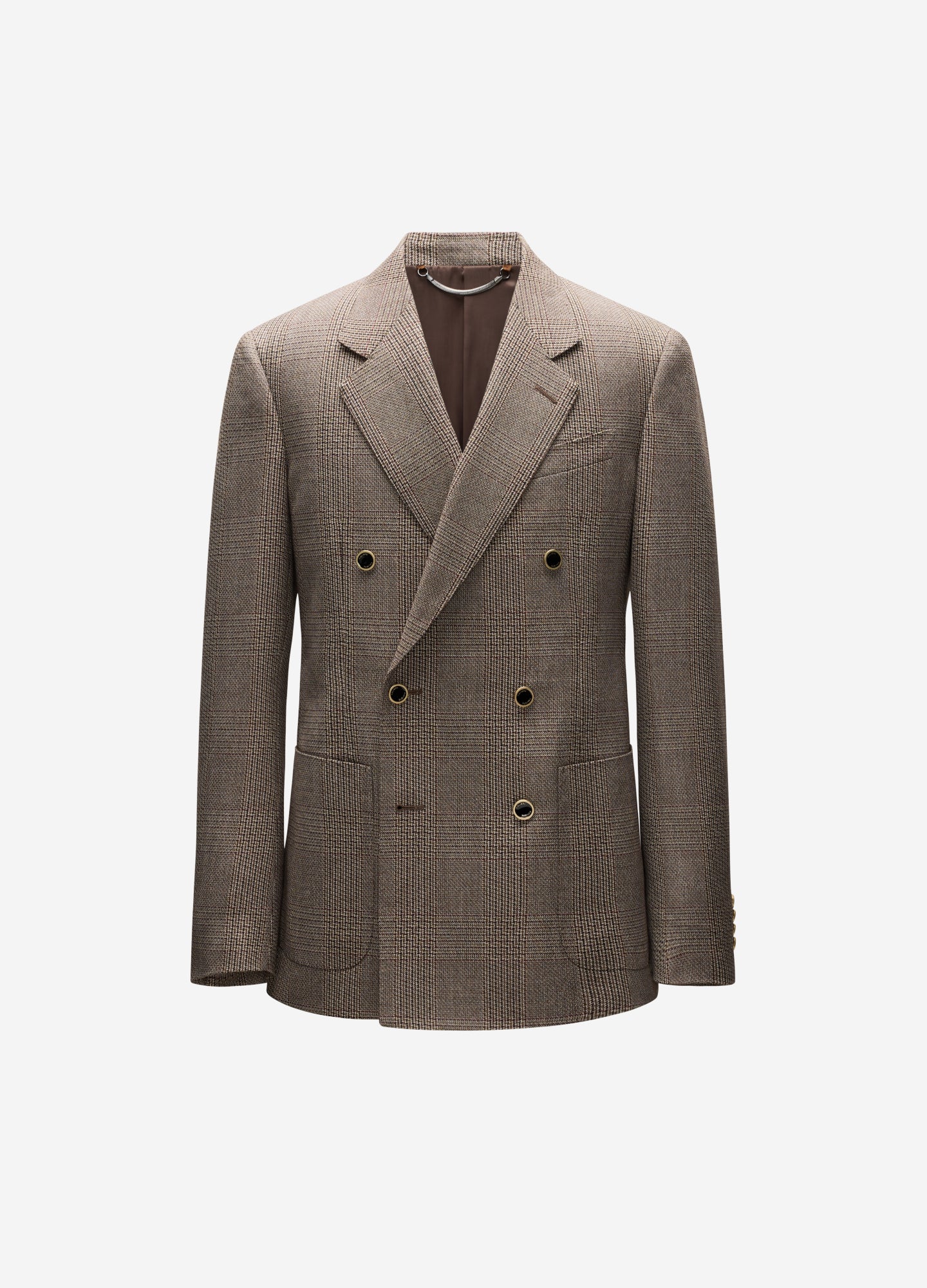 Double-Breasted Glen Check Wool Blazer Mahogany