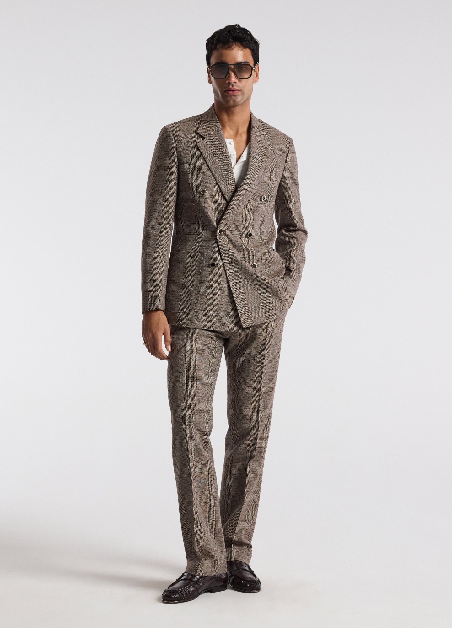 Double-Breasted Glen Check Wool Blazer Mahogany