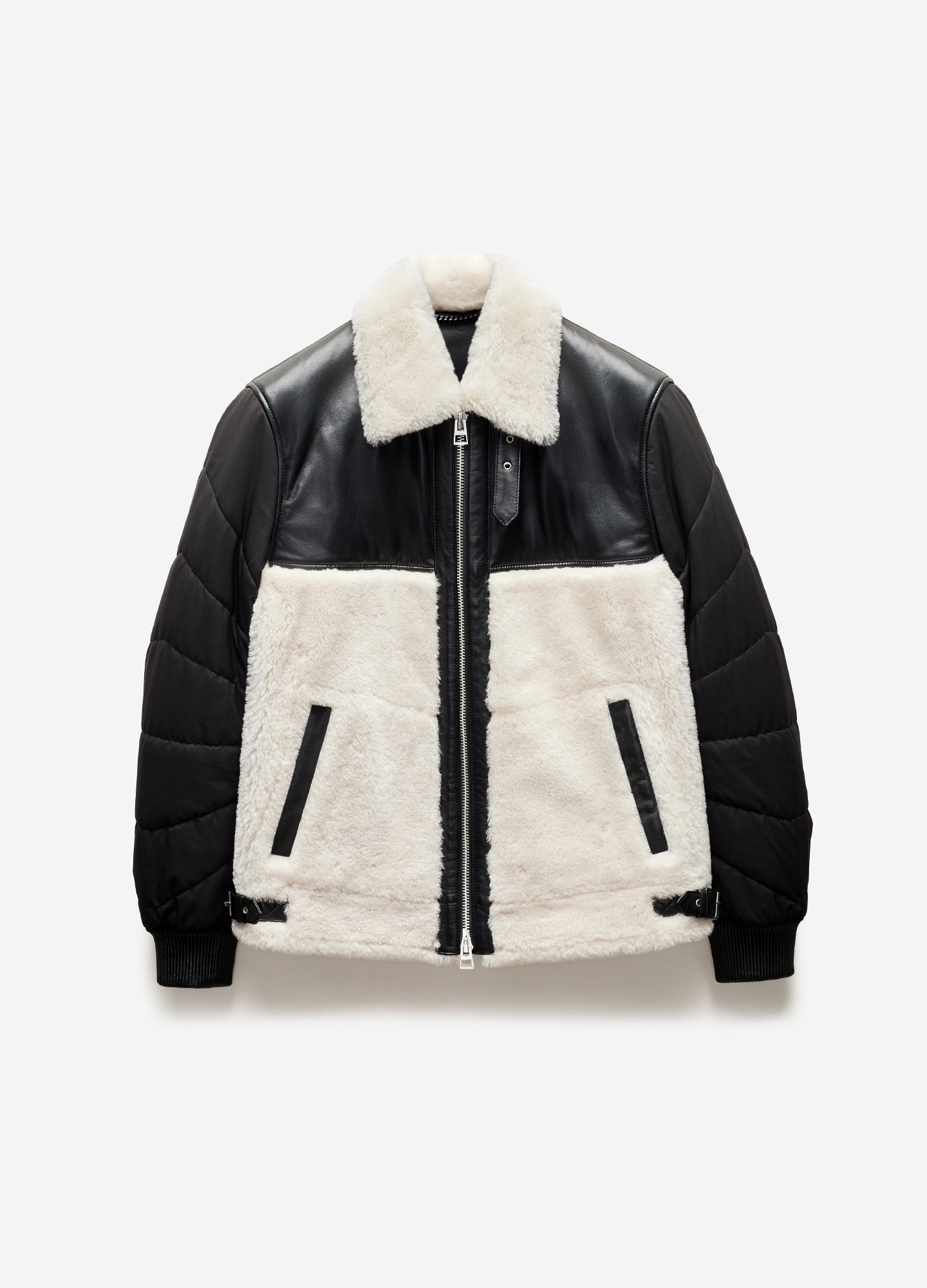 Quilted Shearling Biker Jacket Ivory