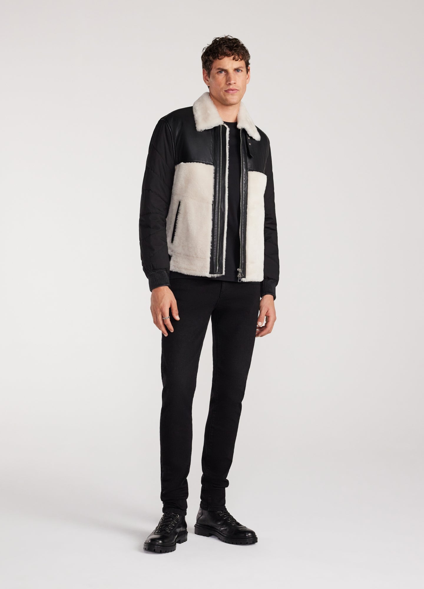 Quilted Shearling Biker Jacket Ivory