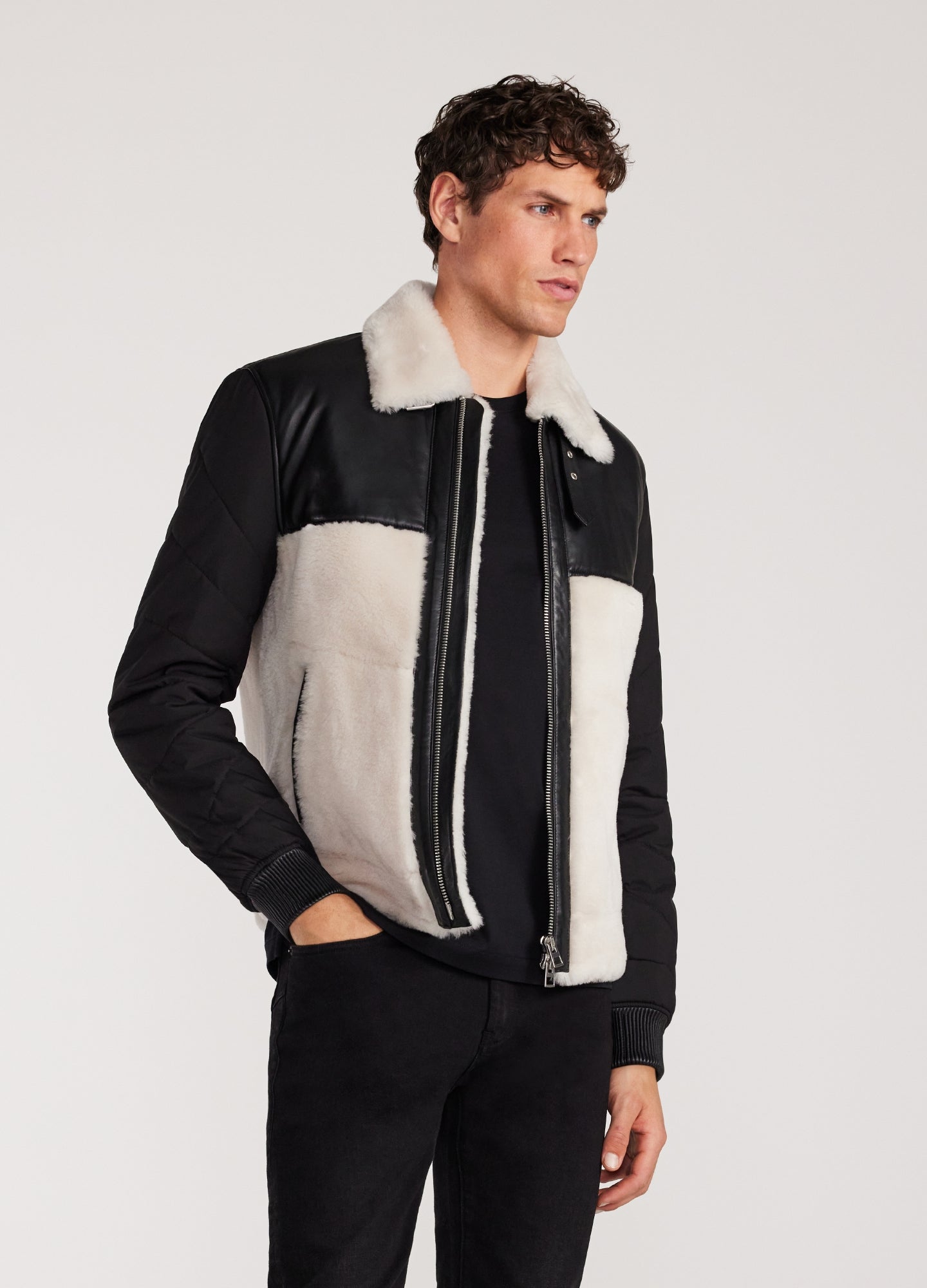 Quilted Shearling Biker Jacket Ivory