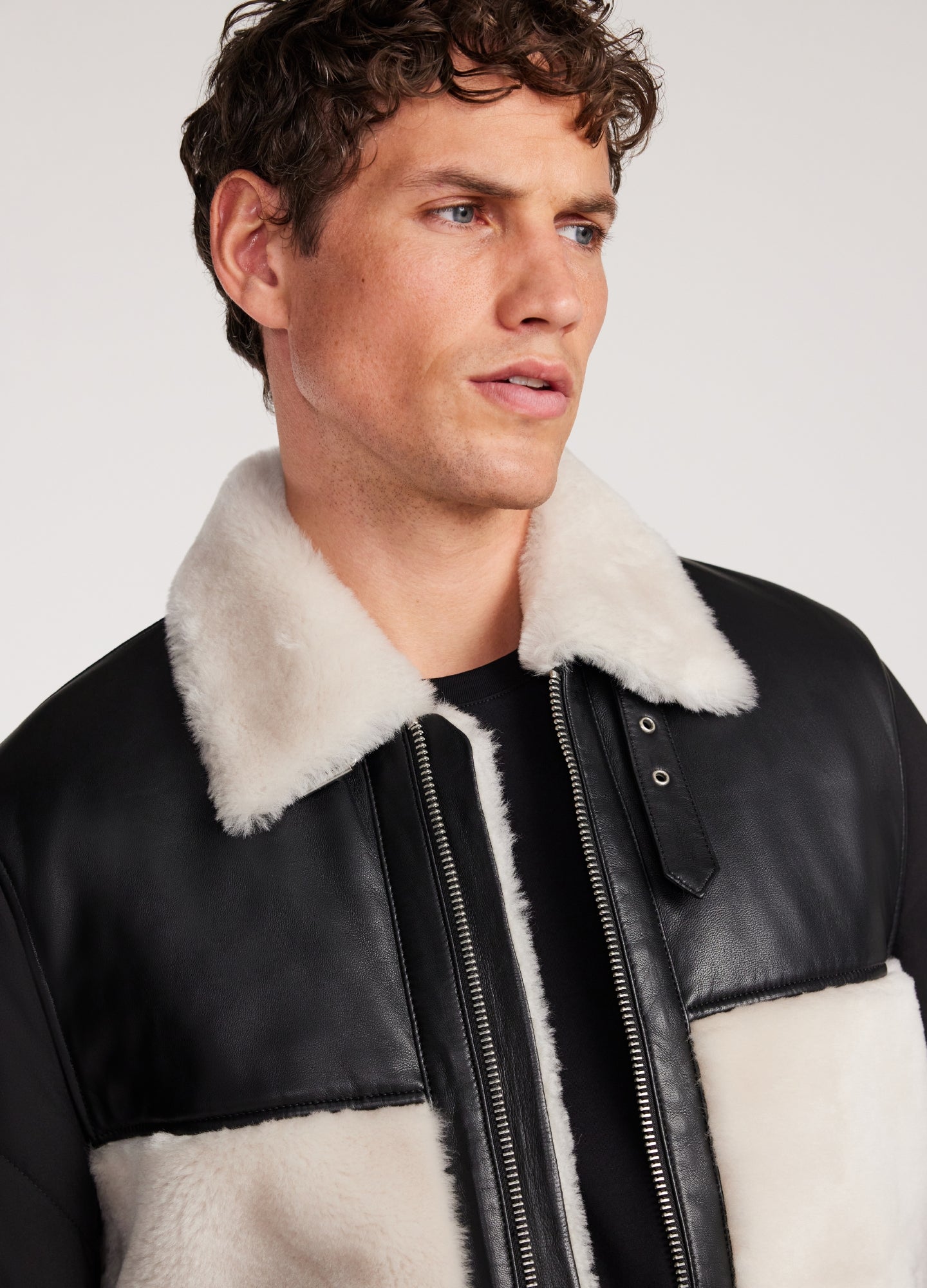 Quilted Shearling Biker Jacket Ivory