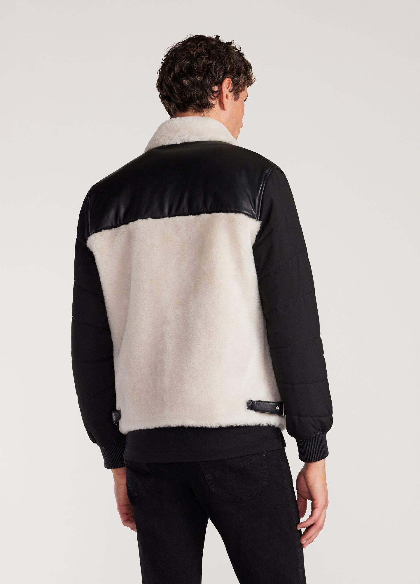 Quilted Shearling Biker Jacket Ivory