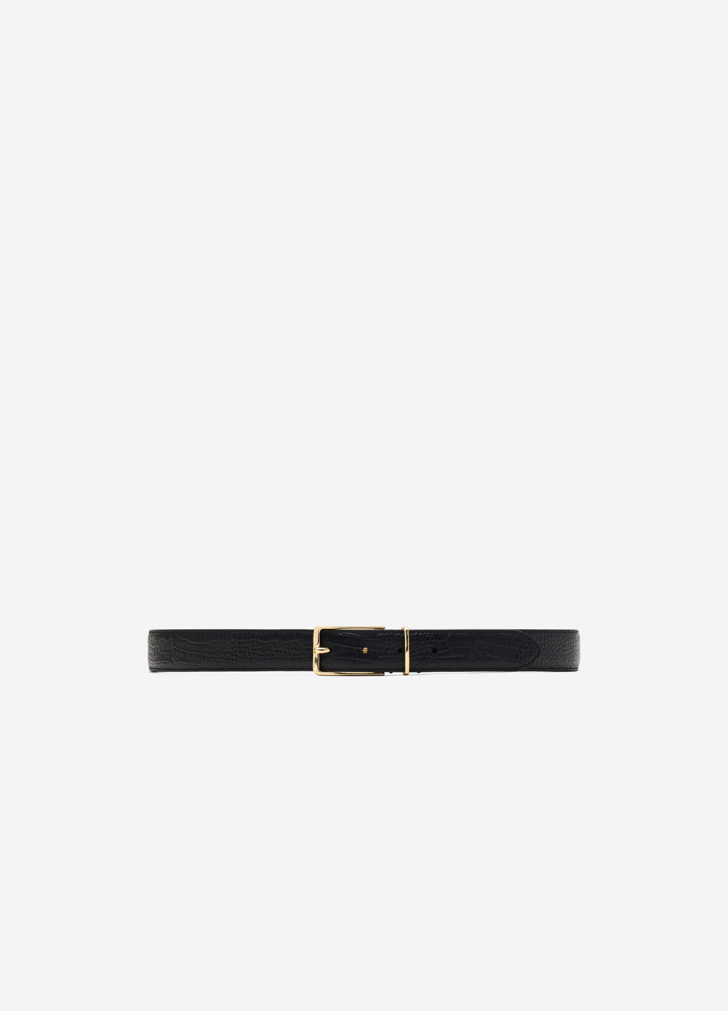 Croc Embossed Leather Belt Black