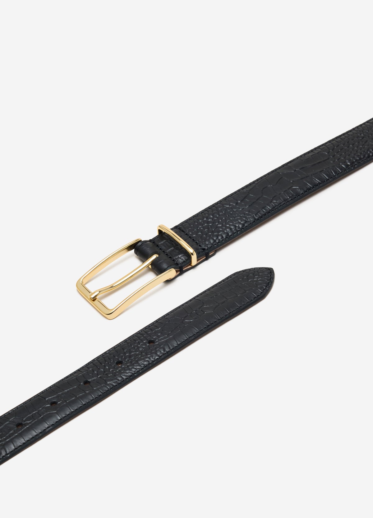 Croc Embossed Leather Belt Black