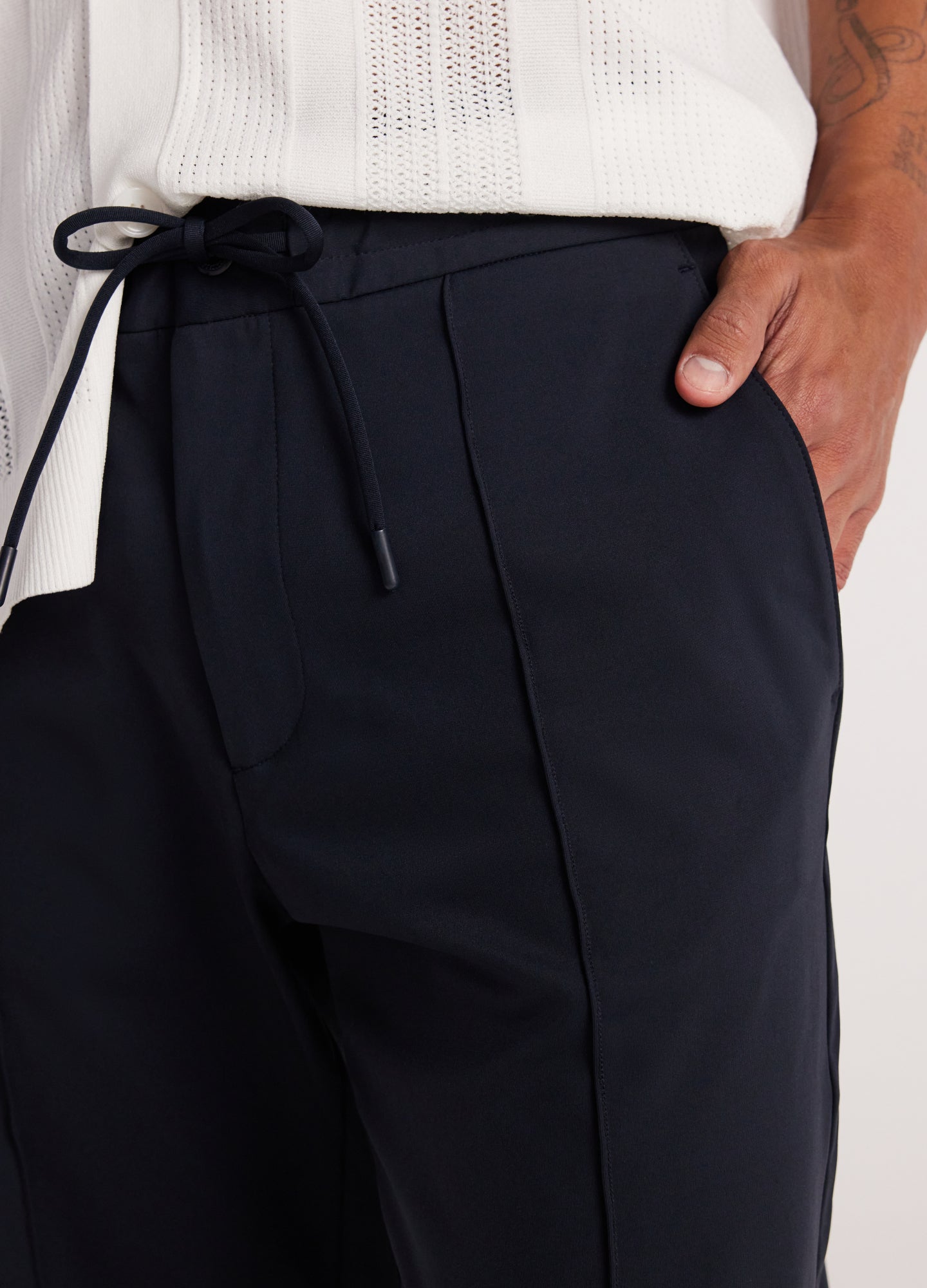 Pintucked Drawstring Pants Navy