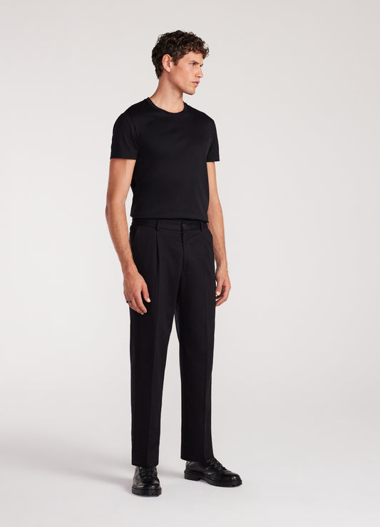 Relaxed Pleated Cotton Pants Black