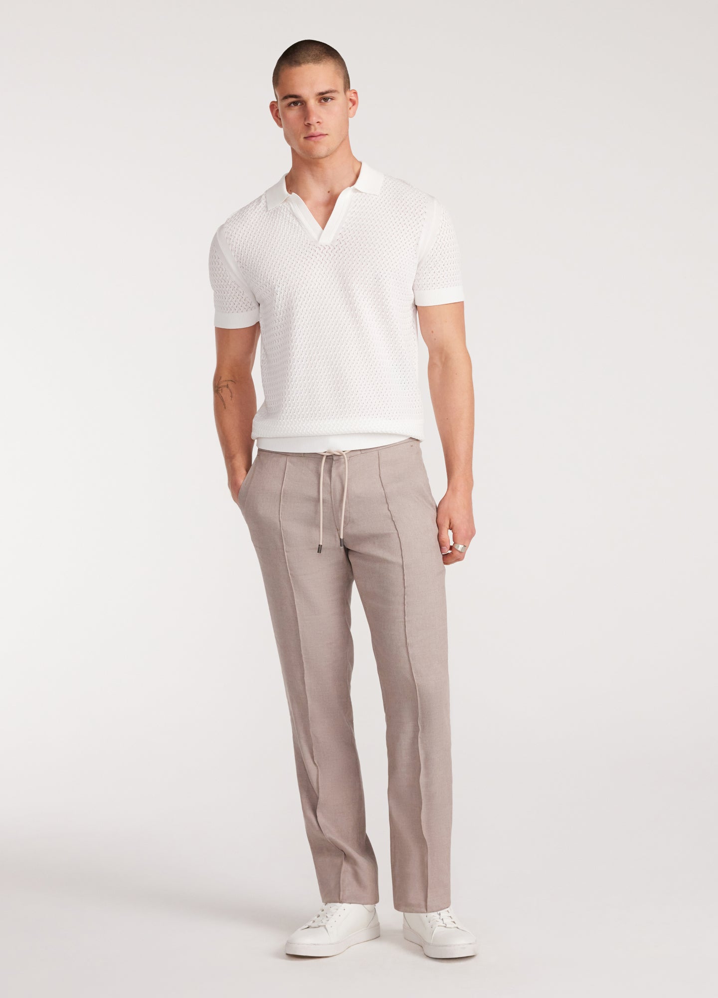 Linen Blend Drawstring Pants Natural