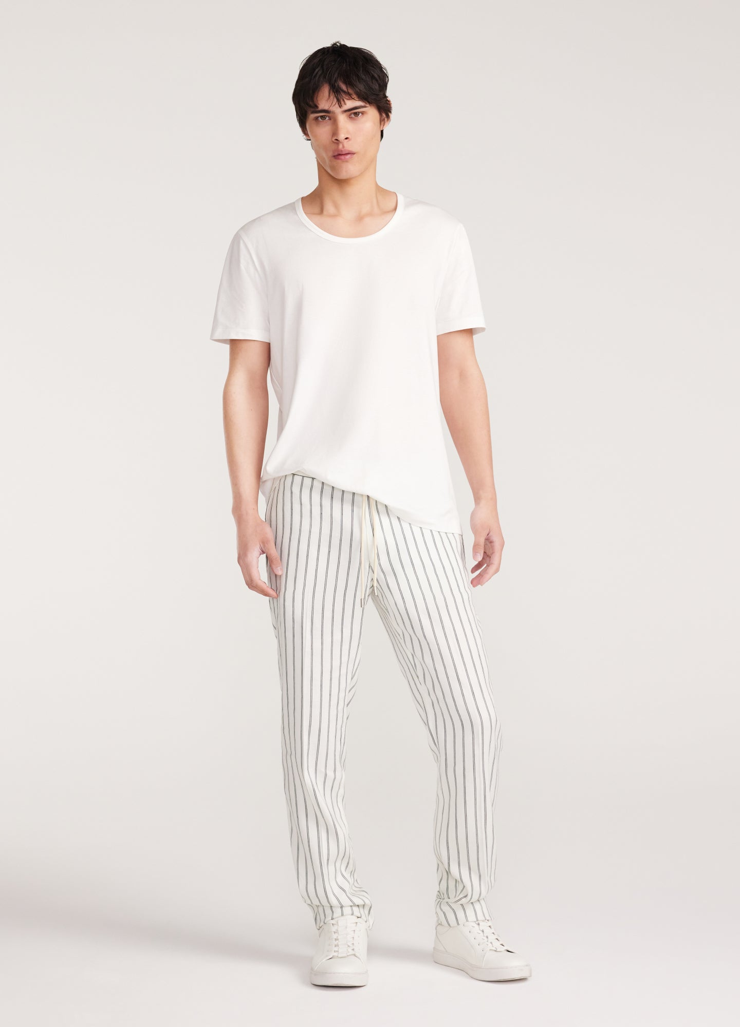 Striped Drawstring Pants White