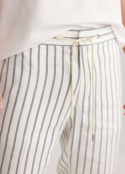 Striped Drawstring Pants White