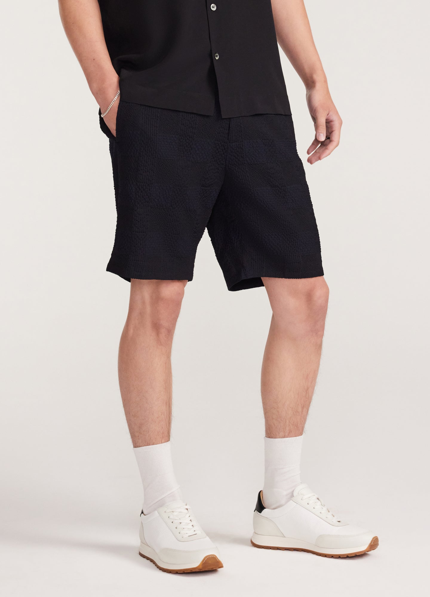 Seersucker Check Shorts Navy