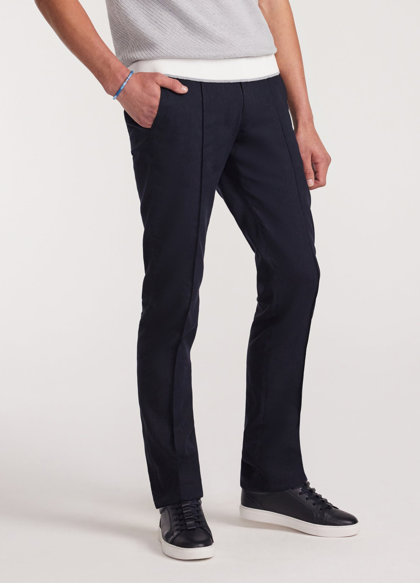 Seam Linen Cotton Crepe Pants Navy